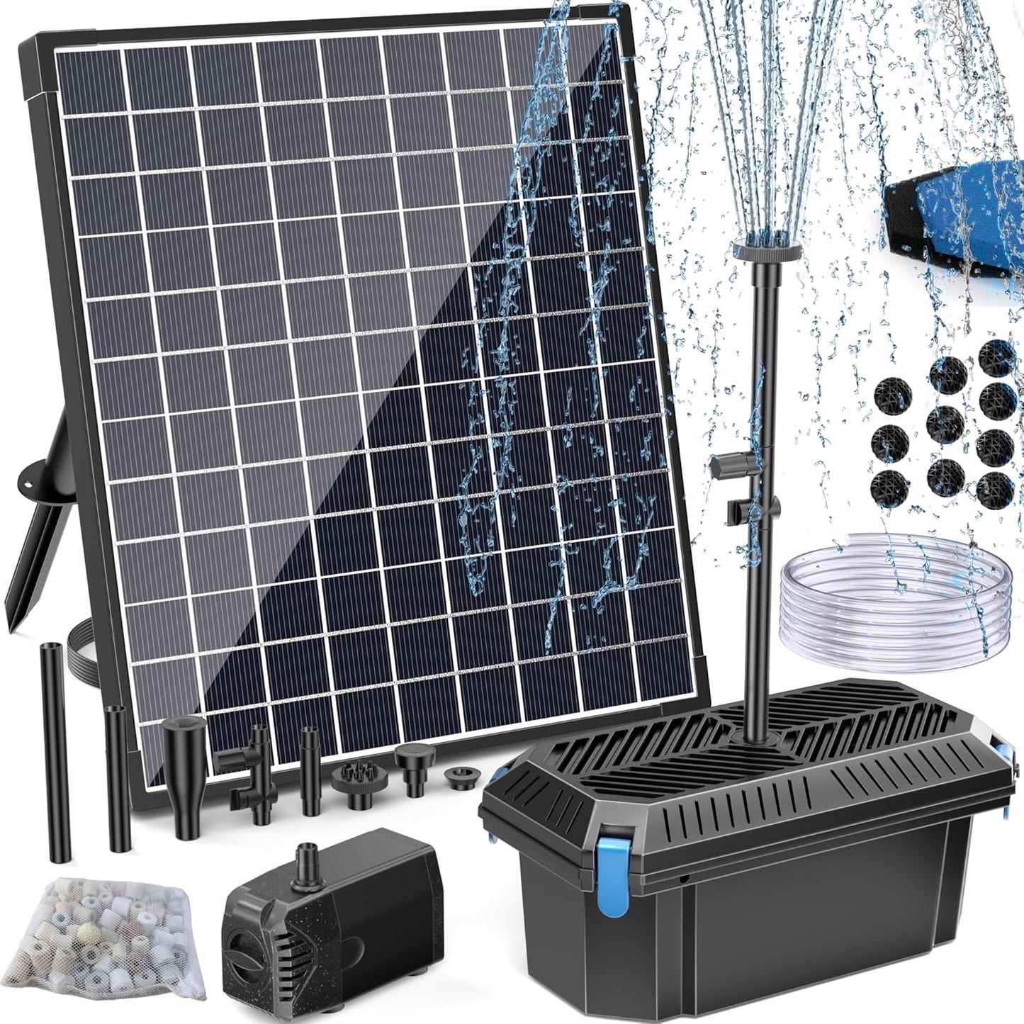 POPOSOAP 25W Solar Water Pump - Adjustable Flow Pond Filter with PVC Tubing for Outdoor Ponds & Waterfalls