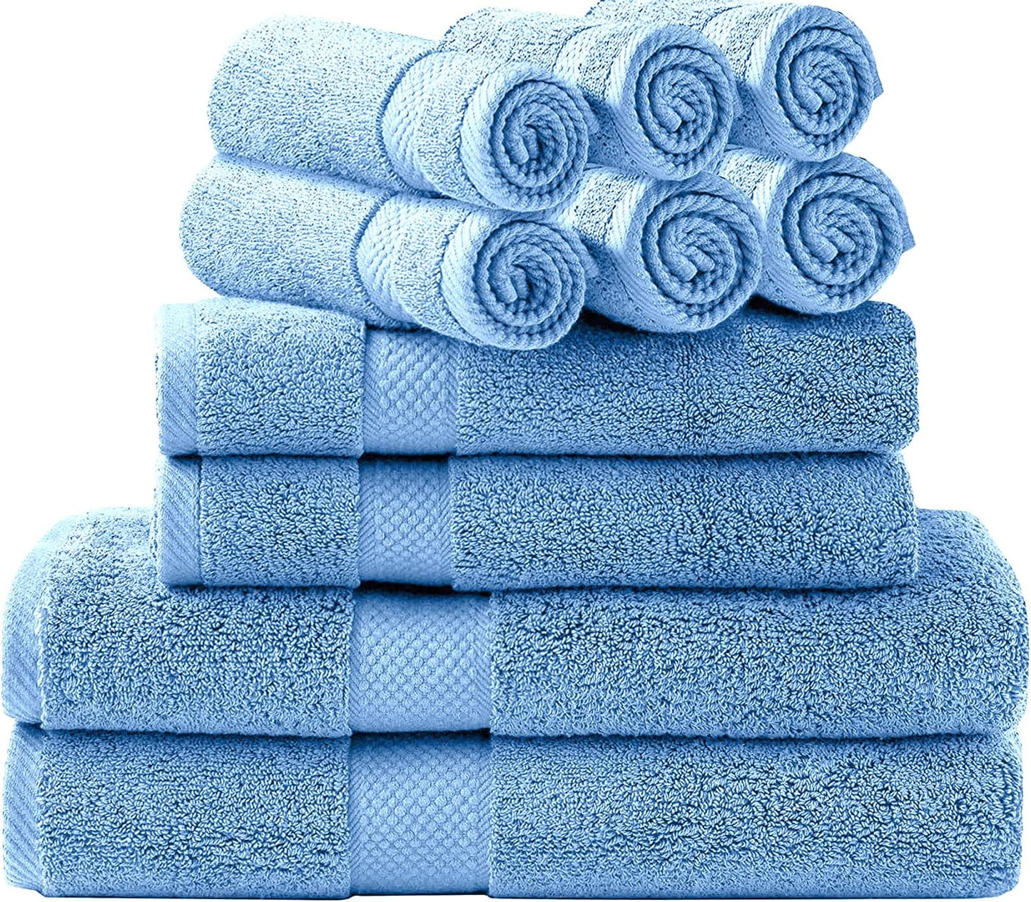 SIMPLI-MAGIC Bath Towels Set - 10-Piece Highly Absorbent Ring Spun Cotton Towels | Blue Color