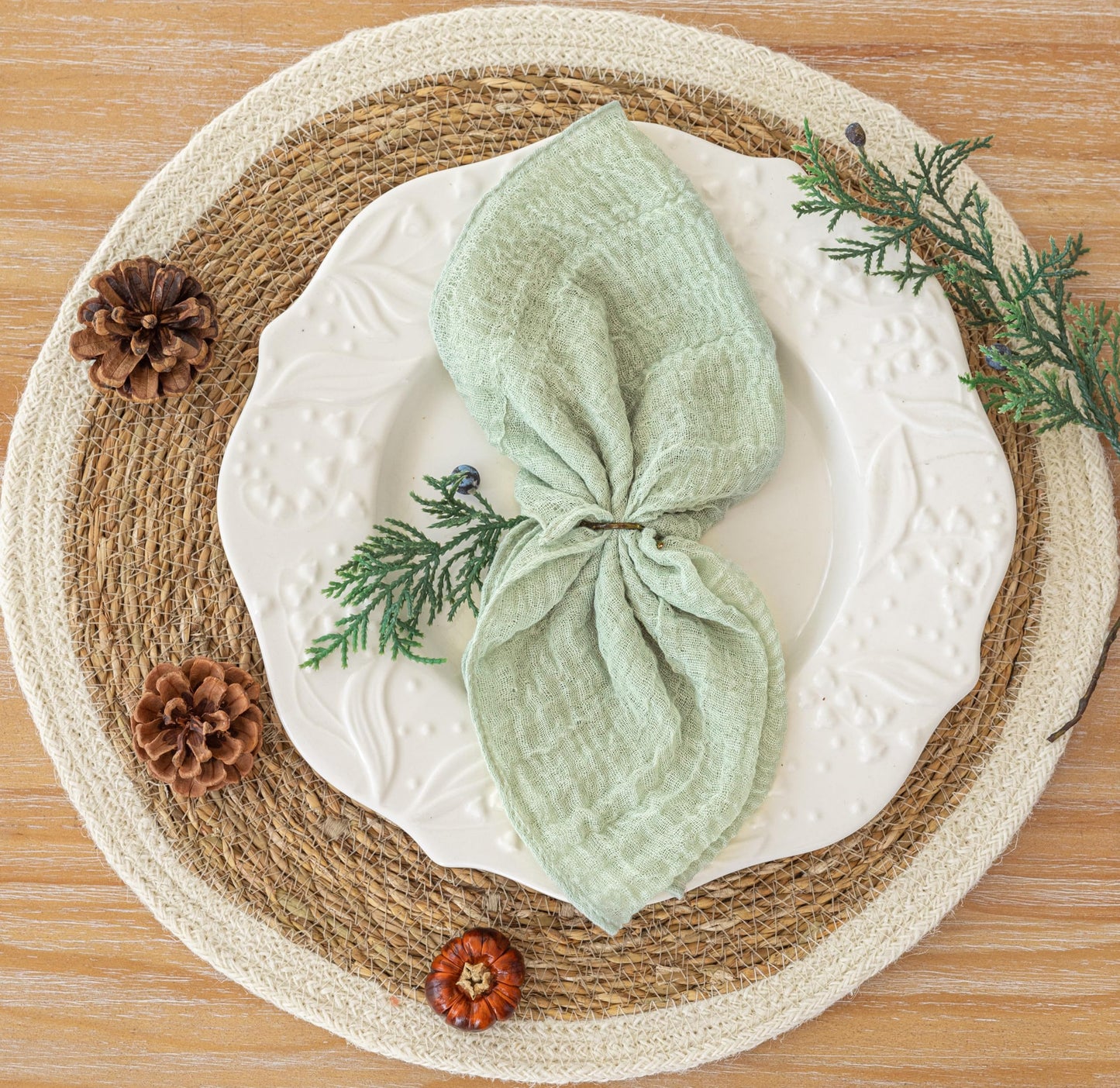 Keketoarrange Cheesecloth Napkins 17x17 Inches Cloth Napkins Handmade Reusable Washable for Dinner Wedding Baby Bridal Shower Party Boho Decorations Bulk Set of 6 Sage Green
