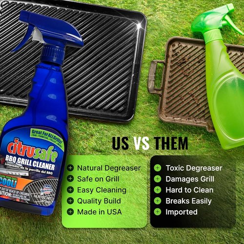 Citrusafe BBQ Grill Cleaner Spray - Heavy-Duty 16 OZ Cleaner for Burnt Food & Grease | Safe for All Grills
