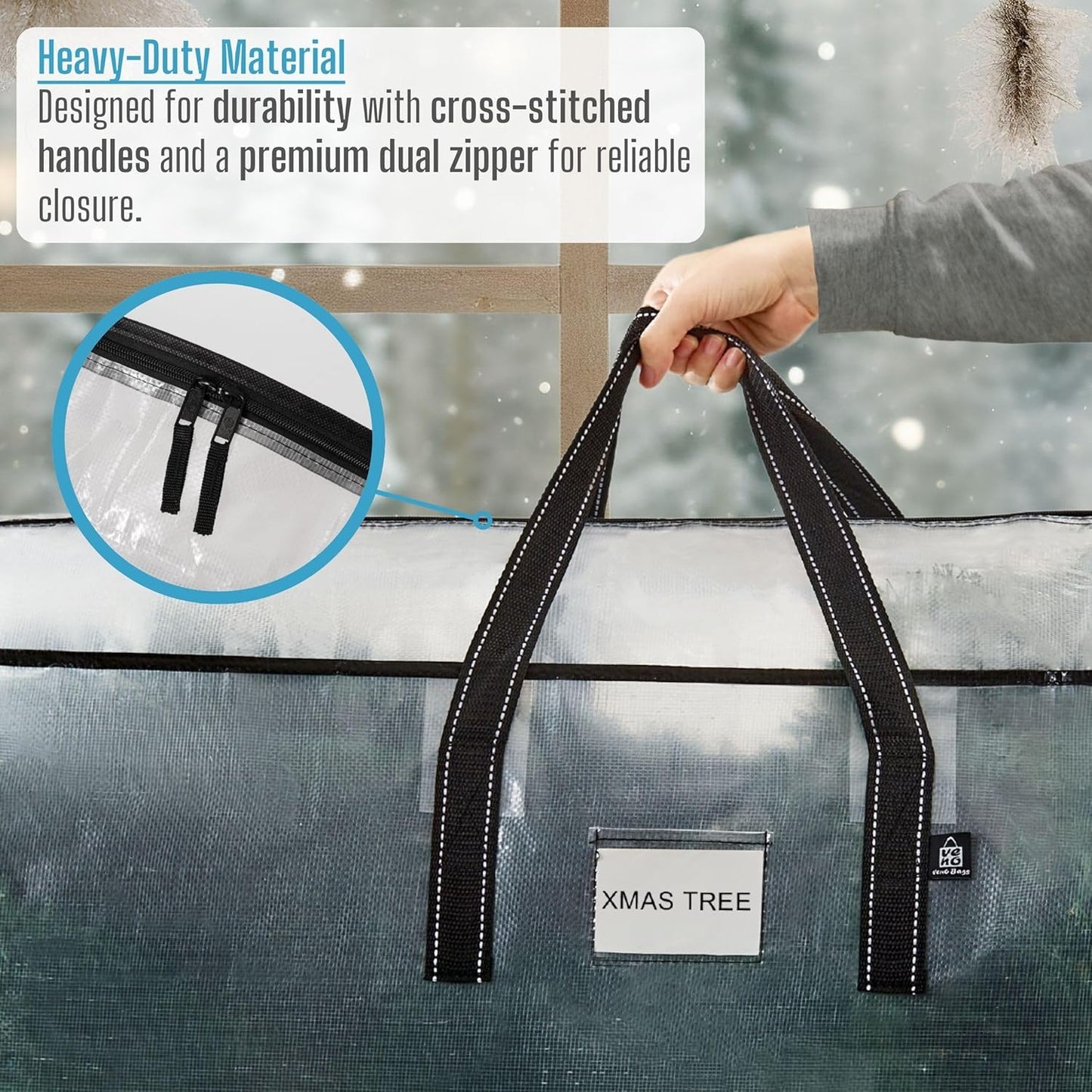 VENO Christmas Tree Storage Bag - Heavy Duty 7.5 Ft Zippered Design with Durable Handles & Label Slot