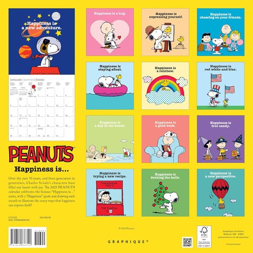 Graphique 2025 Peanuts Wall Calendar - 12” x 12” | Thick Paper | Large Monthly Grid & 3 Languages