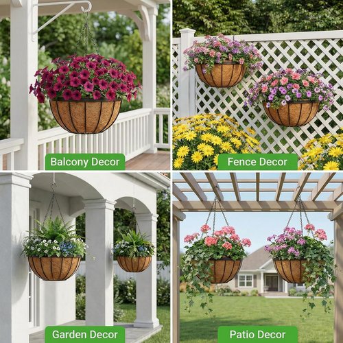 HFHOME 14" Round Coco Fiber Replacement Liners - 2PCS Hanging Basket Liners for Improved Drainage
