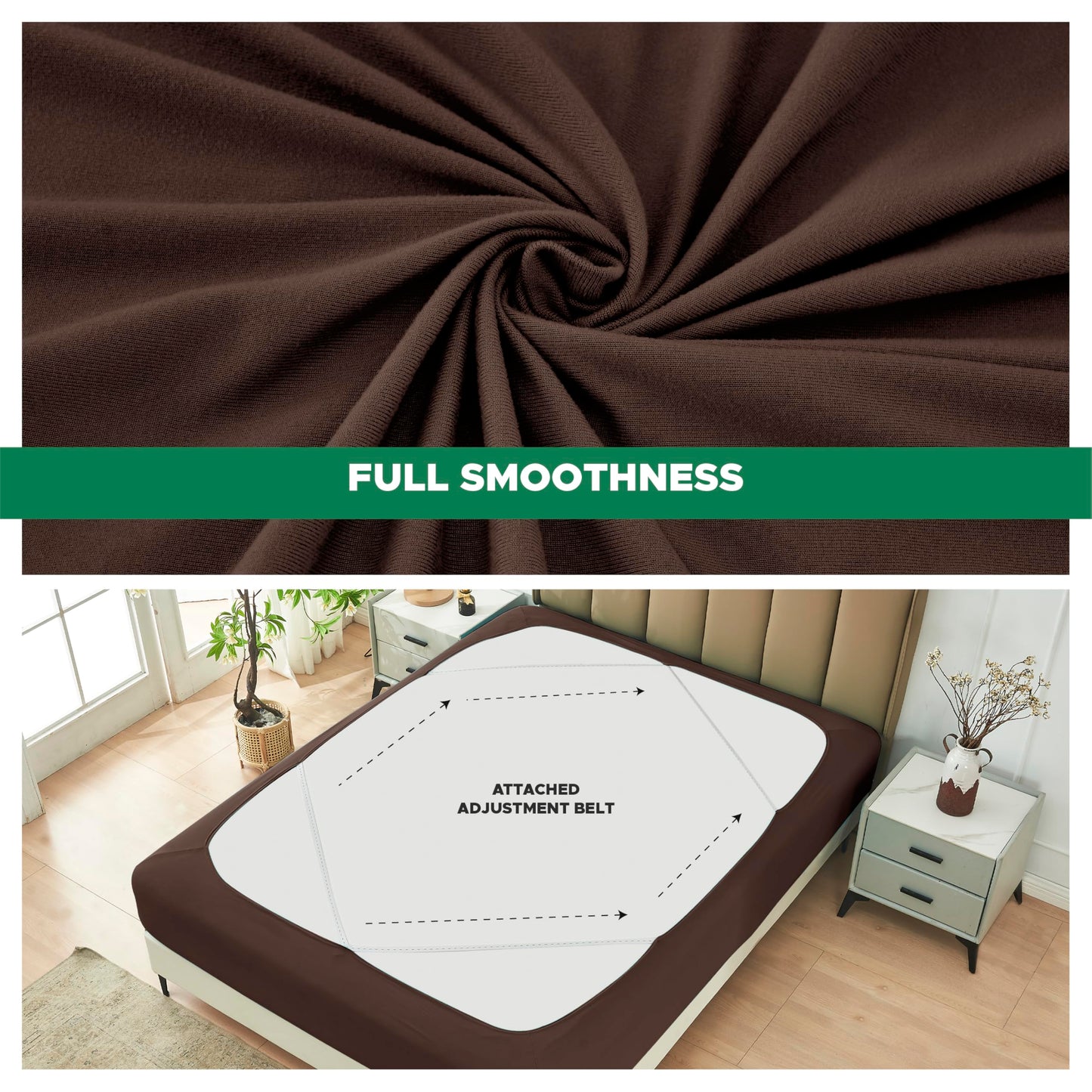 Biscaynebay Decorative Box Spring Cover Queen Size, Brown Jersey Luxurious Jersey Knitting Stretchy Wrap Around 4 Sides Bed Skirt for Home/Hotels, Easy Fit Wrinkle & Fade Free Machine Washable