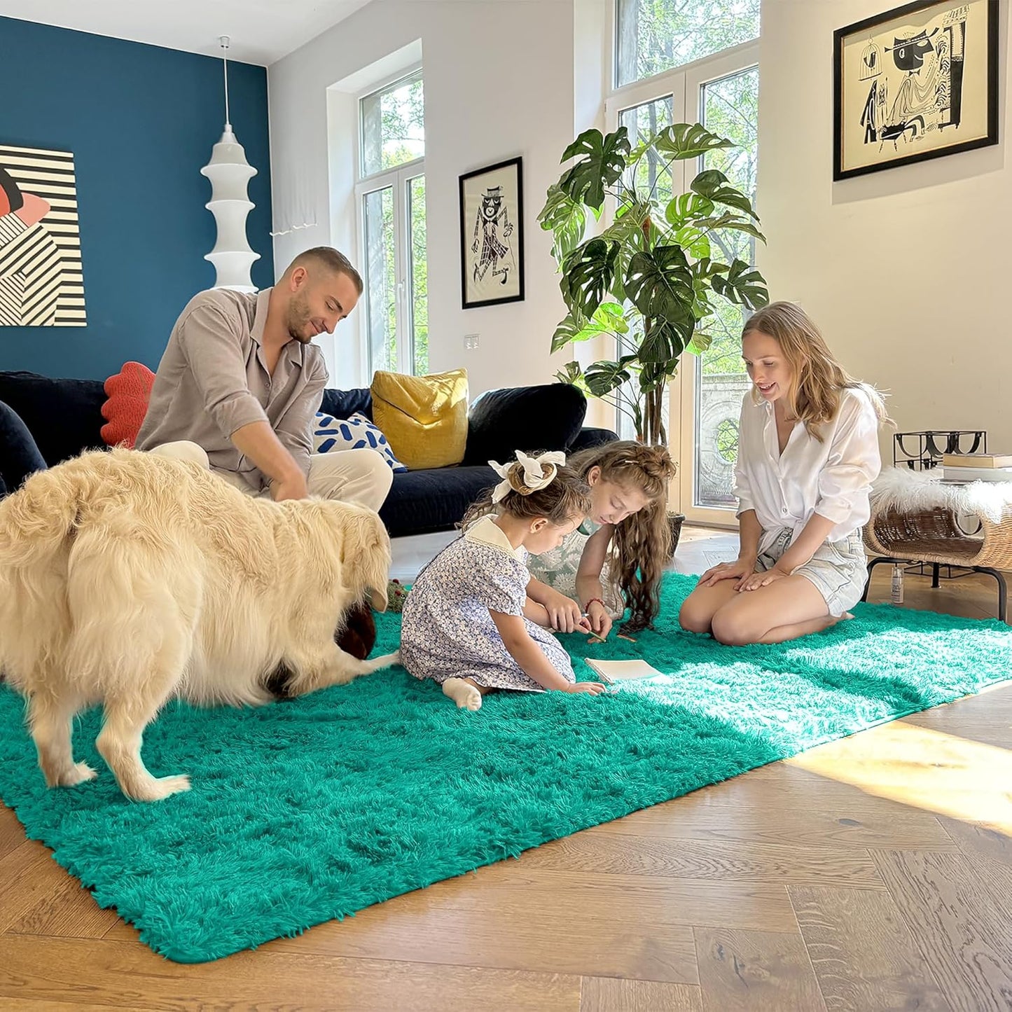 OLANLY 2x5 Soft Fluffy Machine Washable Runner Rug - Teal Green Shaggy Carpet for Bedroom & Hallway