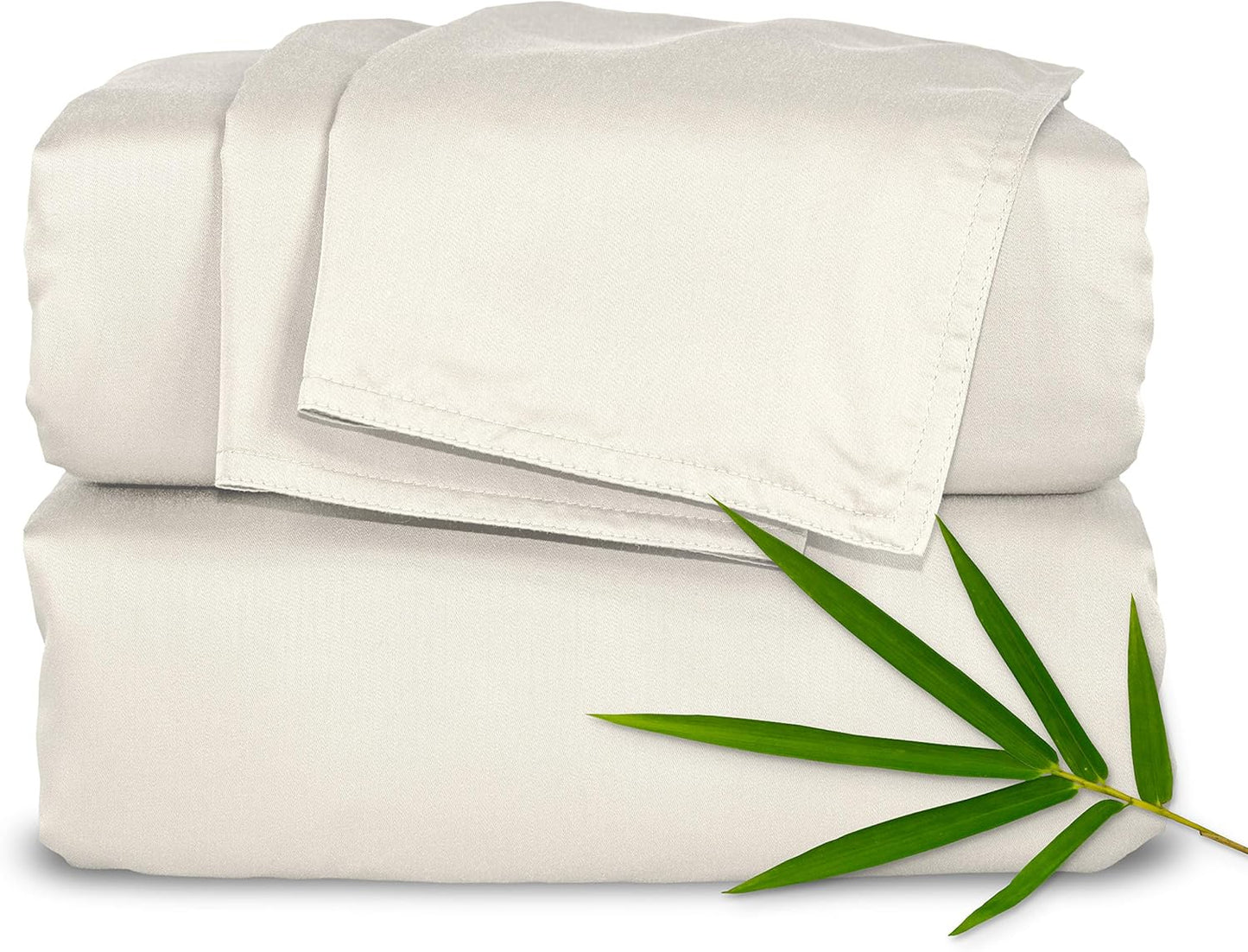 Pure Bamboo Twin XL Sheets - Luxuriously Soft & Cooling 100% Organic Viscose Bed Set | Ivory, Double Stitching