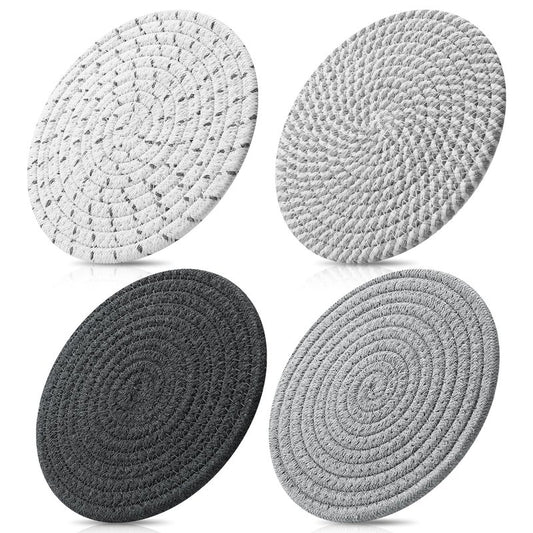 ME.FAN 7 Inch Trivets/Potholders 4 Set Cotton Thread Weave Trivets for Pots and Pans - Large Coasters/Hot Pads to Protect Desktop & Countertop - Mix 1