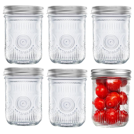Amzcku 16oz vintage Mason Jars with Lids, Wide Mouth Canning Jar, Safe For Storage, Canning, Pickling, Preserving, Fermenting, DIY Crafts & Decor 6 Pack
