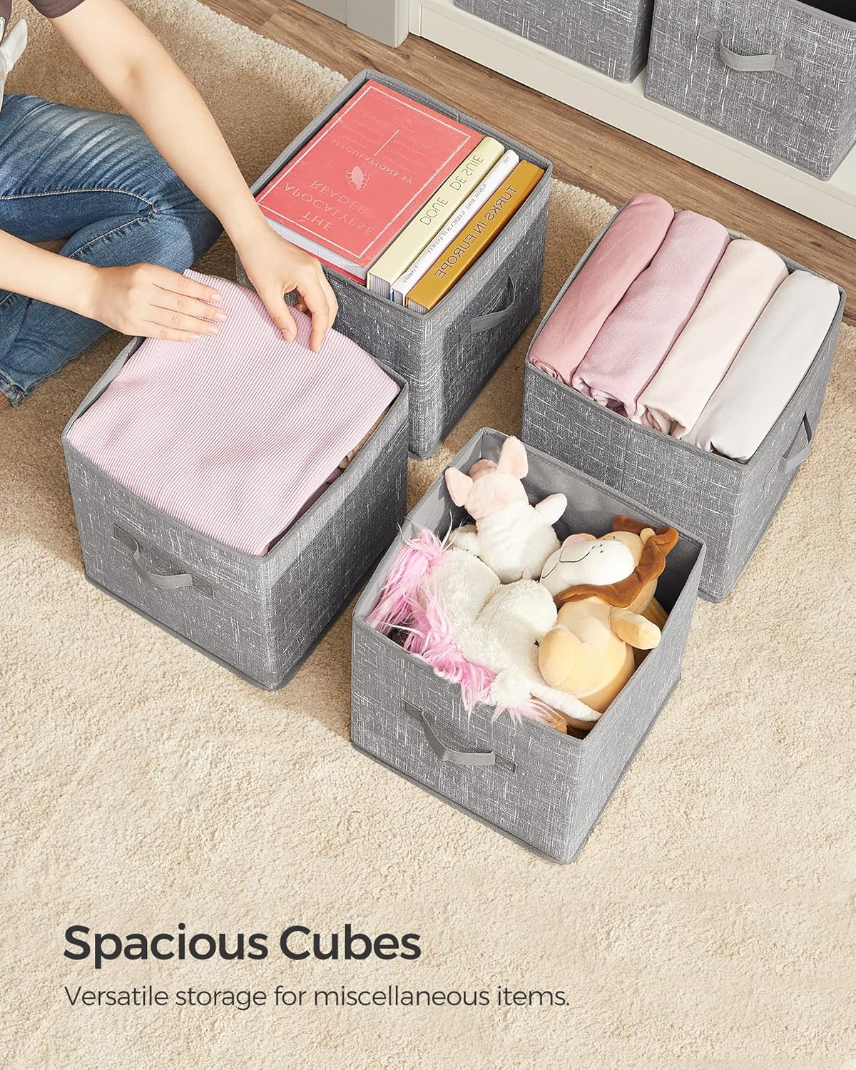 SONGMICS Storage Cubes - 11-Inch Foldable Non-Woven Fabric Bins with Double Handles | Set of 6 in Cattail Gray