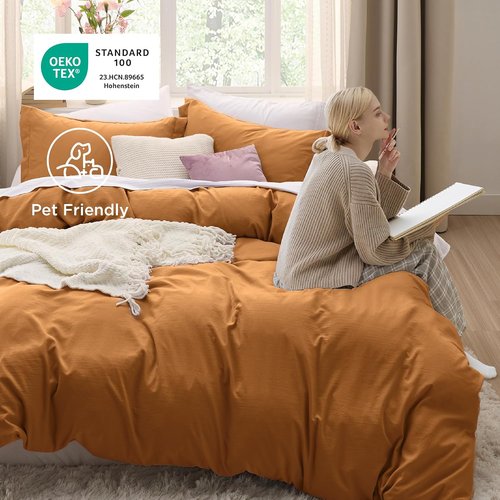 Bedsure Honey Ginger Duvet Cover - Extra Soft Prewashed Cotton Twin Set, 68x90 Inches with Zipper Closure & Pillow Sham