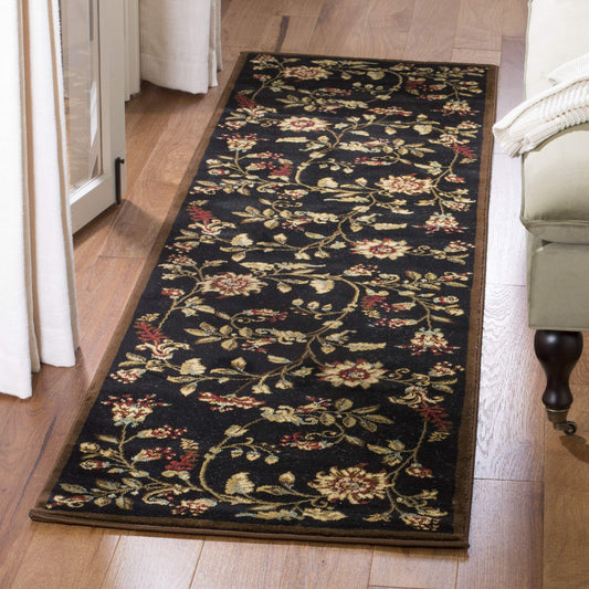 SAFAVIEH Lyndhurst Collection Runner Rug - 2'3" x 12', Black & Multi, Traditional Floral Design, Non-Shedding & Easy Care, Ideal for High Traffic Areas in Living Room, Bedroom (LNH552-9091)