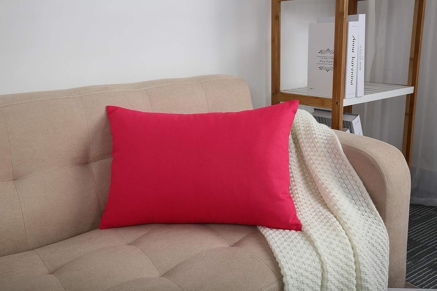 Watermelon Red 100% Cotton Canvas Throw Pillow Covers - Handmade Decorative 12"x20" Shams
