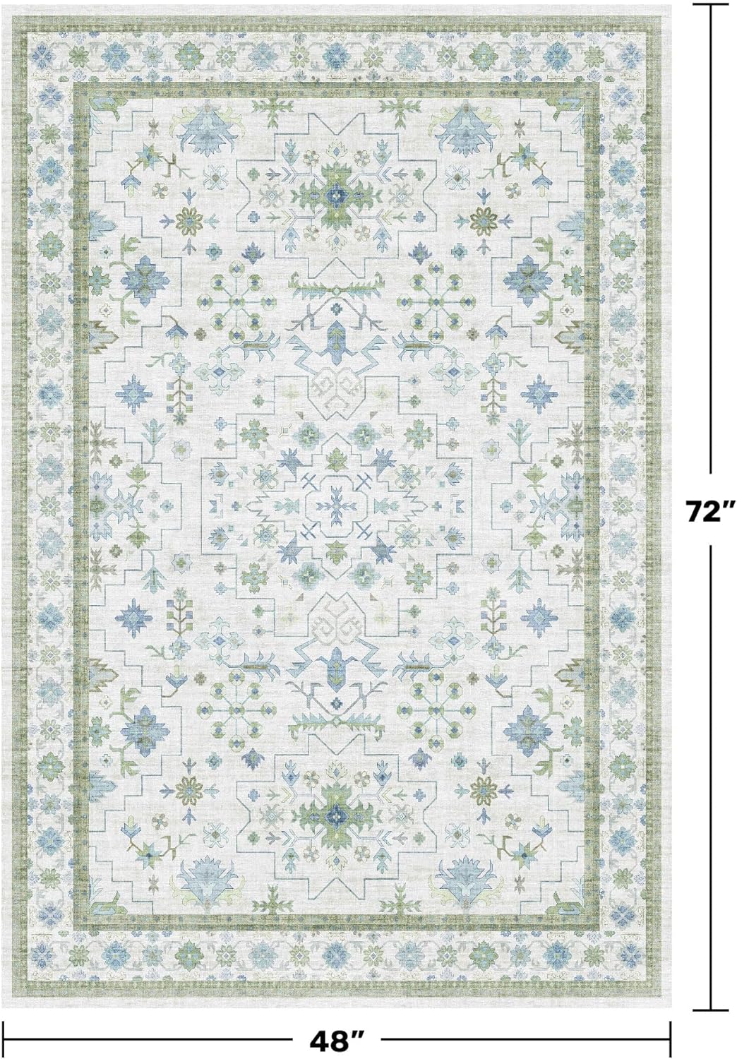 Oushak 4x6 Boho Pastel Rug - Low Pile Non-Slip, Stain Resistant Throw for Living Room & Entryway