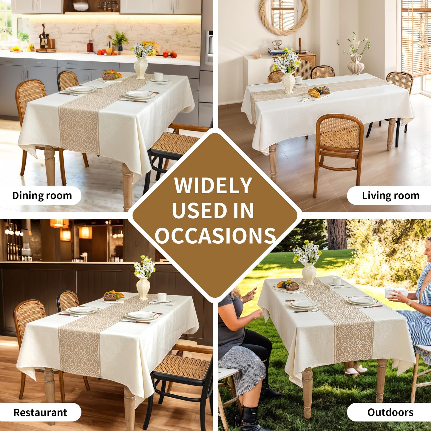 UWWGKK Nordic Beige Rectangular Tablecloth, Premium Drape, Water & Stain Resistant, Elegant Rectangle Table Cover for Dining, Kitchen, Party, Home Decor