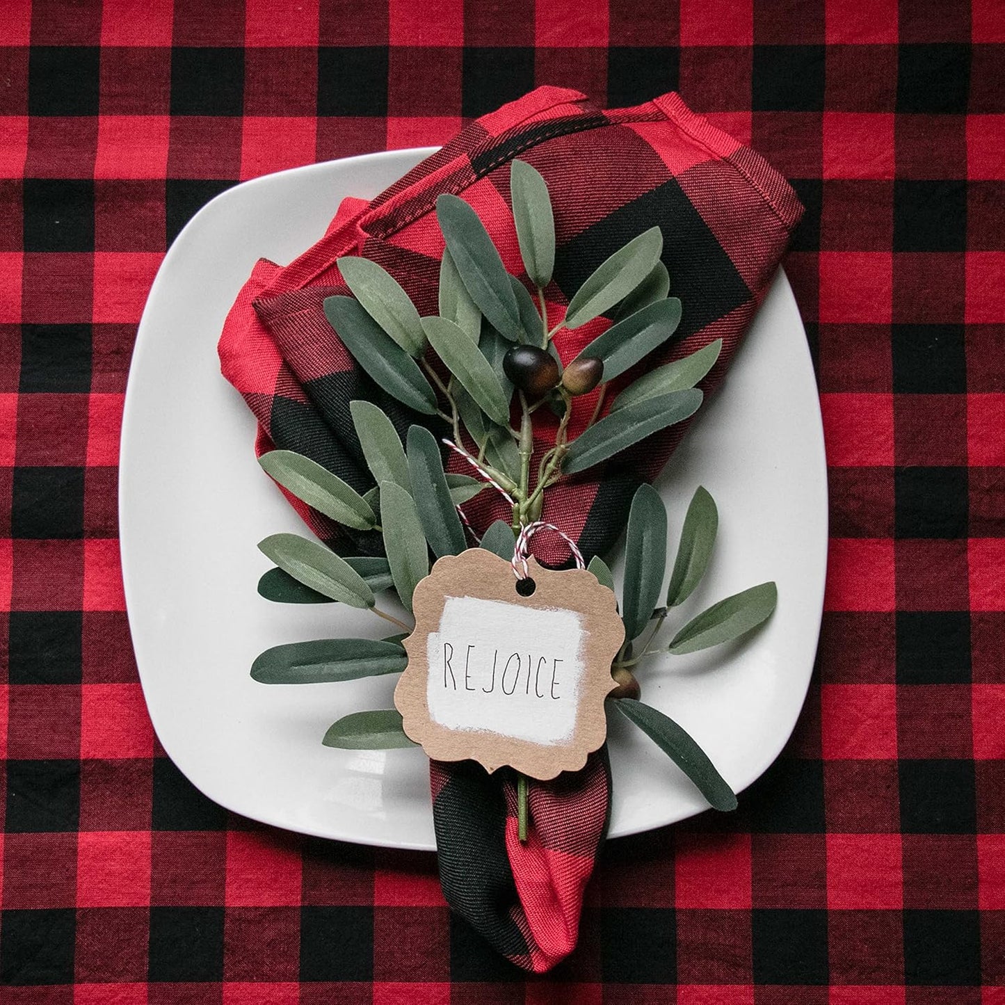 PERLLI Kitchen Cloth Napkins - Buffalo Plaid Red & Black - 100% Cotton, 18x18 Inches | 12 Pack, Washable & Reusable for Holiday Decor