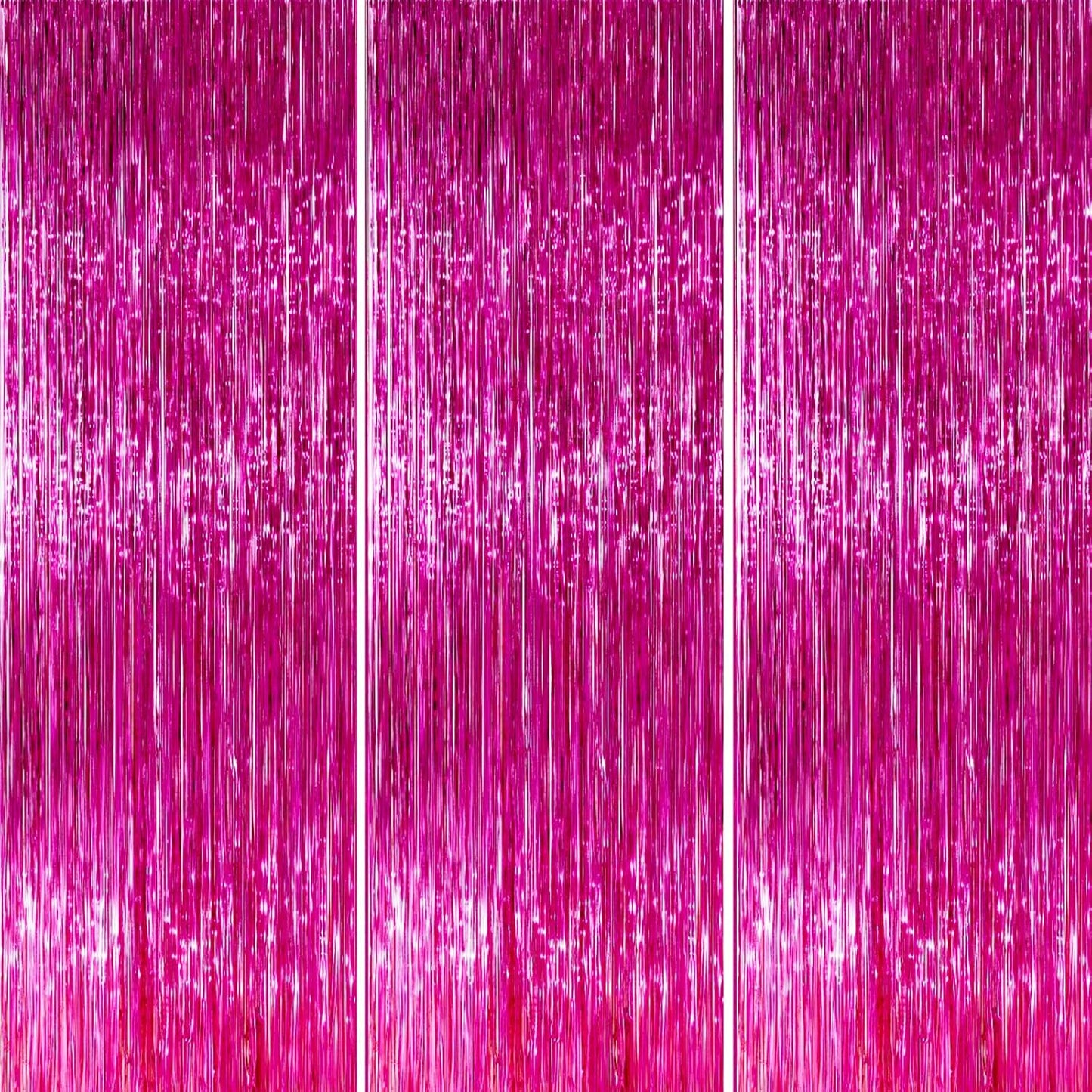 PartyWoo Hot Pink Foil Fringe Curtain - 8.2ft Magenta Tinsel Backdrop for Birthday & Bachelorette Parties