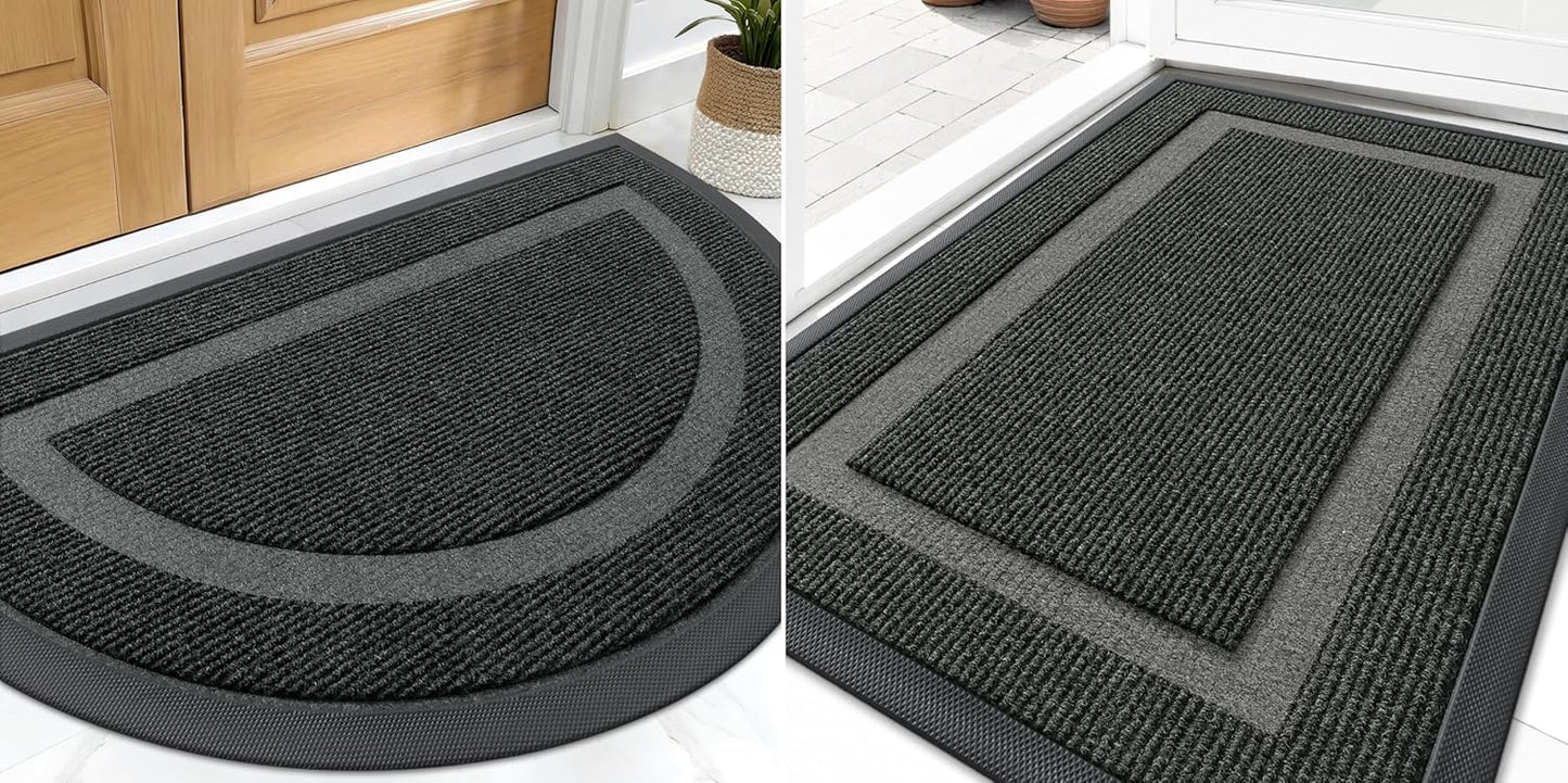 OLANLY Black 2-Piece Door Mat Set - Half Circle & Geometric Design (29.5" x 17")