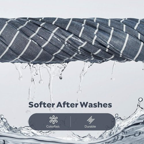 JELLYMONI Queen Size Washed Cotton Duvet Cover - Breathable Blue Striped Bedding Set with Button Closure | Includes 1 Duvet Cover & 2 Pillowcases
