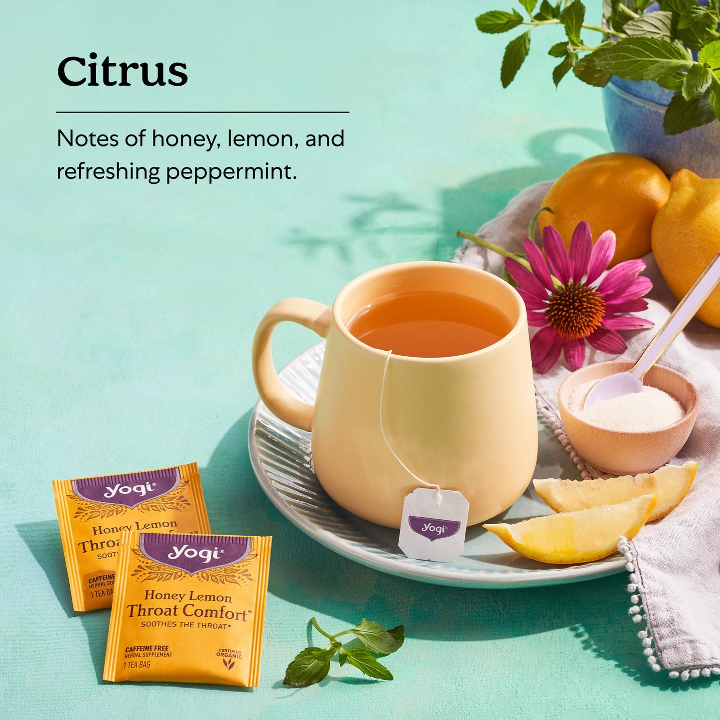 Yogi Tea Honey Lemon Throat Comfort - 16 Bags per Pack (4 Packs) - Soothing Organic Honey Tea - Includes Lemongrass, Peppermint Leaf, Licorice Root, Wild Cherry Bark, Black Pepper & More