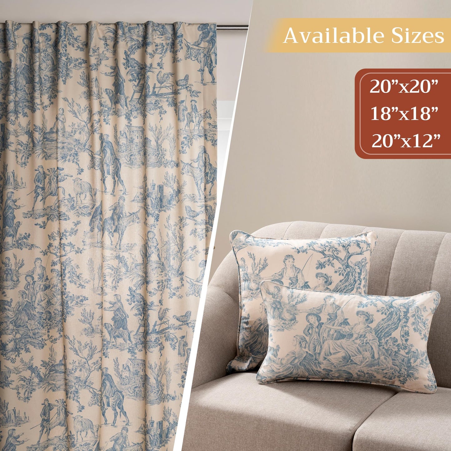 Maison d' Hermine Decorative Pillow Covers 18 x 18 inch Square 100% Cotton Toile Throw Pillow Covers with Invisible Zipper for Living Room Couch Chair Sofas Gifts for Mothers Day - The Miller - Blue