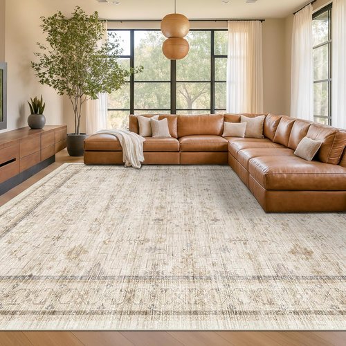 Hazo Haus Washable Ivory Living Room Rug - 8x10 Non-Slip Area Rug for Bedroom & Dining Room