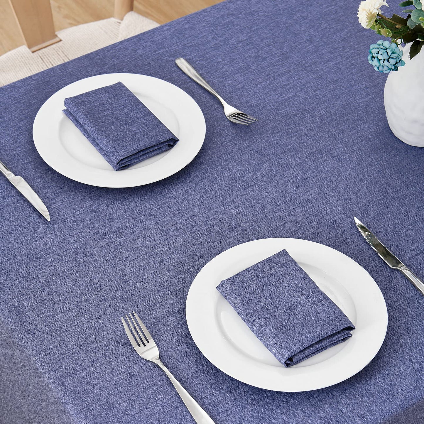 Veblandy Rectangle Tablecloth Linen Textured Waterproof & Stain Resistant Table Cloth Wrinkle Free Decorative Fabric Farmhouse Table Cover for Dining/Party/Buffet/Wedding, 60 x 104 Inch, Demin Blue