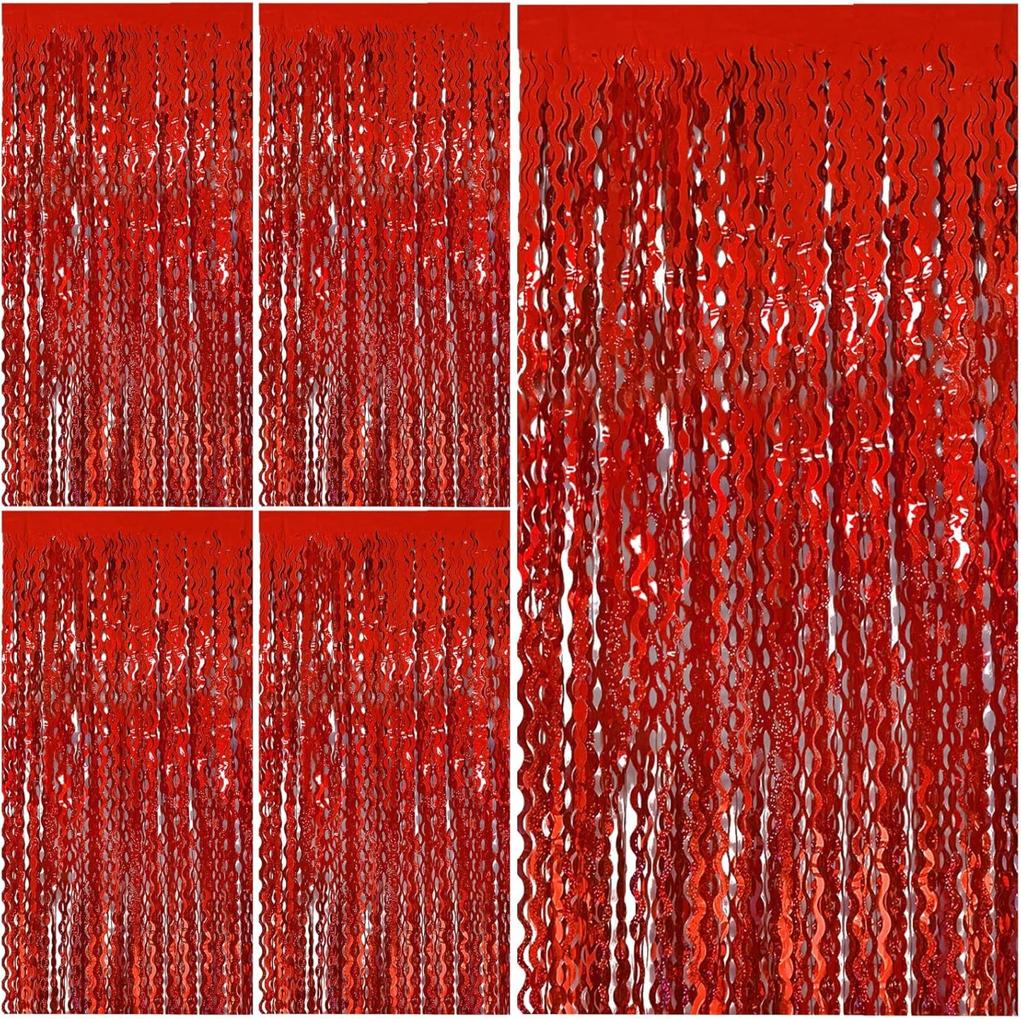 Red Tinsel Foil Fringe Curtains - Sparkling Wavy Backdrop for Parties & Events | Perfect for Photo Booths