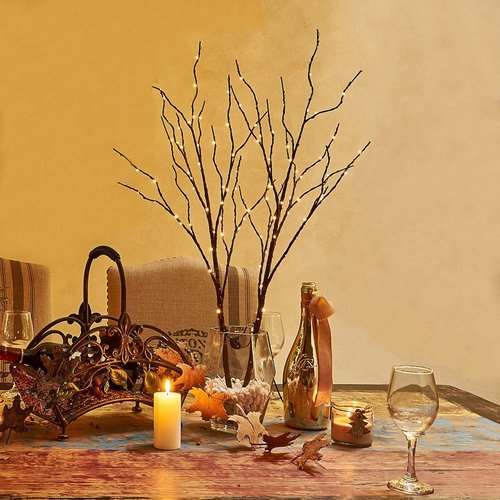 Hairui Lighted Brown Branches - Battery Operated 100 LED Fairy Lights with Timer | 30-Inch Willow Branches for Holiday Home Decor