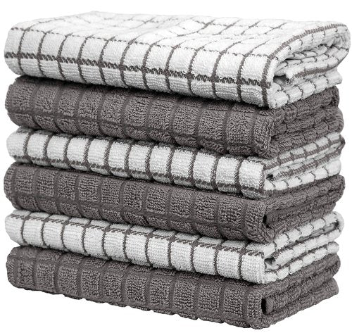 Bumble Kitchen Towels (6 Pack) | 16" x 28" | 100% Cotton Dish Towels for Kitchen | 380 GSM | Soft, Highly Absorbent & Durable Dish Towels with Hanging Loop | Gray