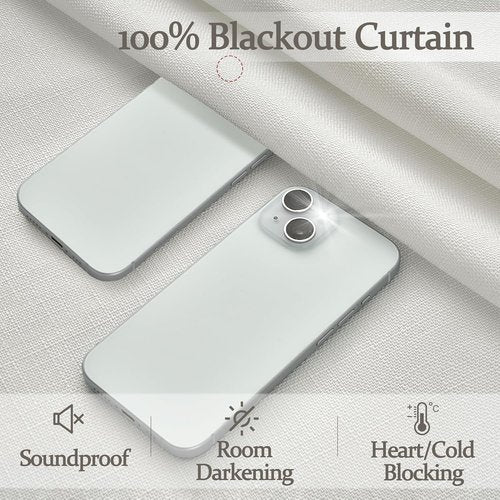 100% Blackout Linen Curtains by [Brand Name] - 96 Inch Modern Pinch Pleated Off Beige Drapes for Sliding Glass Doors