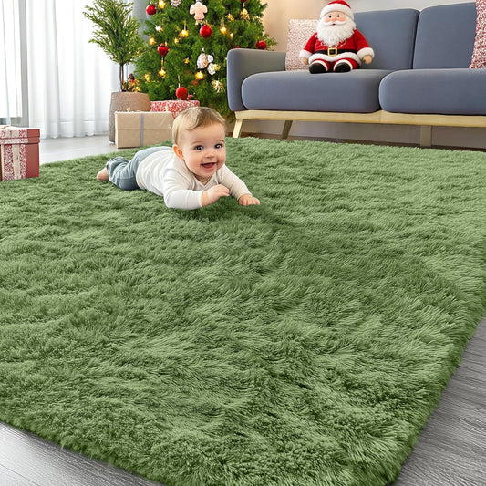 OLANLY Large Area Rug - Soft Fluffy Shaggy Carpet for Living Room & Bedroom | Machine Washable, Green