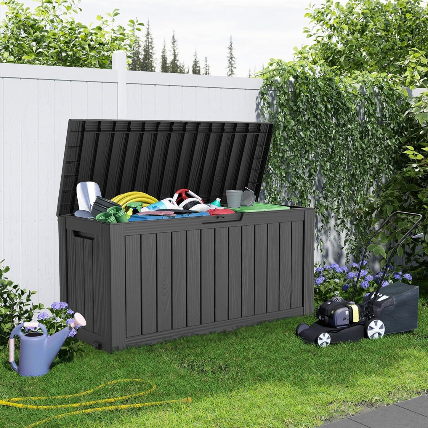 Skiennix 85 Gallon Outdoor Deck Box - Lockable Waterproof Storage for Garden Tools & Cushions | Black