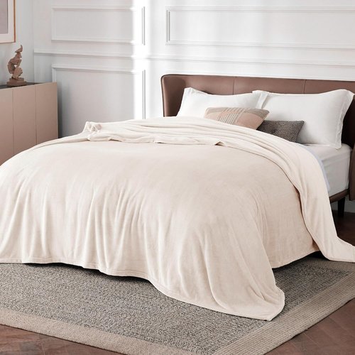 Bedsure GentleSoft Fleece Bed Blanket - Soft, Lightweight Plush Cozy Luxury in Cream | 84x90 Inches