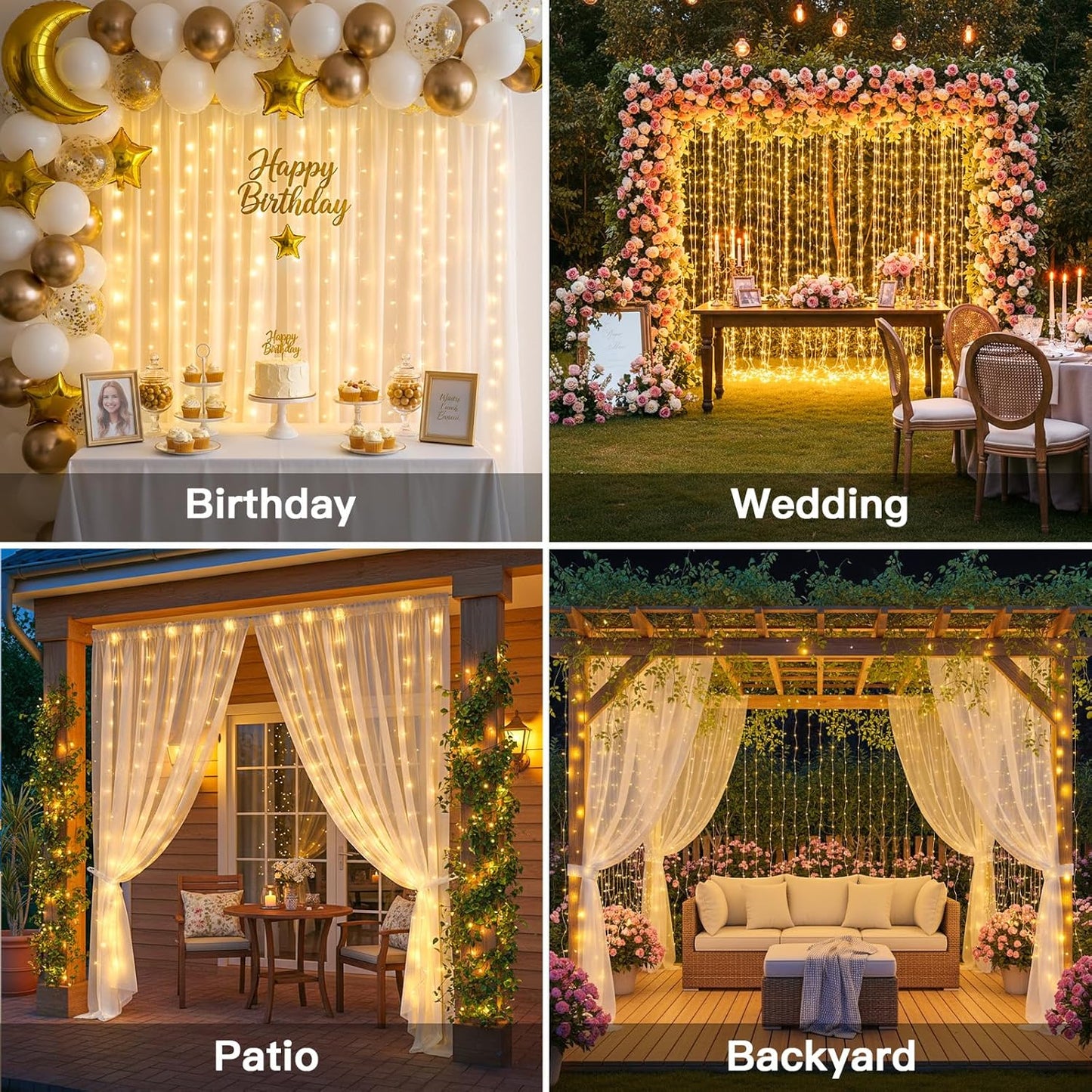 Suddus Tangle-Free Curtain Lights - 400 LED Waterproof Hanging Lights for Christmas & Events | Warm White