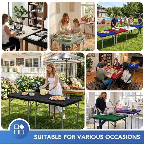 Enjoyidea Fitted Square Tablecloth 36x36 Inch-2 Pack Black Card Elastic Spandex Table Clothes-Small Stretch Folding Table Cover Topper Cap for Kitchen Dining Picnic Patio Outdoor Party Tables