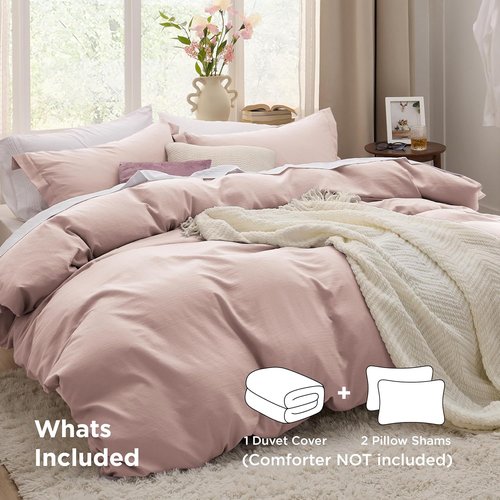 Bedsure Rose Pink Duvet Cover Set - Extra Soft Queen Size 3-Piece Bedding with Zipper Closure | 90x90 Inches