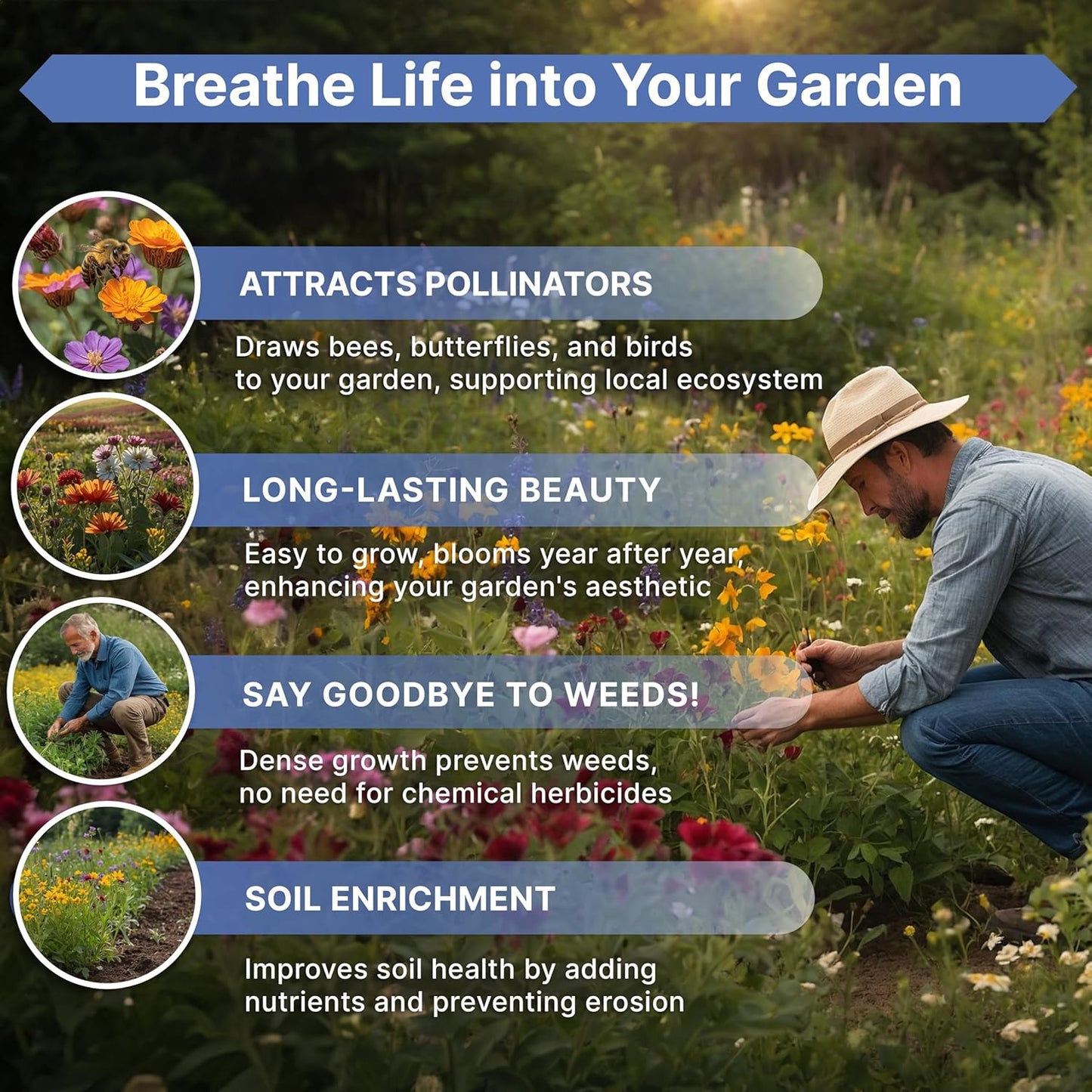 Organo Republic Wildflower Seeds Mix - 100,000+ Non-GMO Heirloom Seeds for Indoor & Outdoor Gardens | 4oz Packet