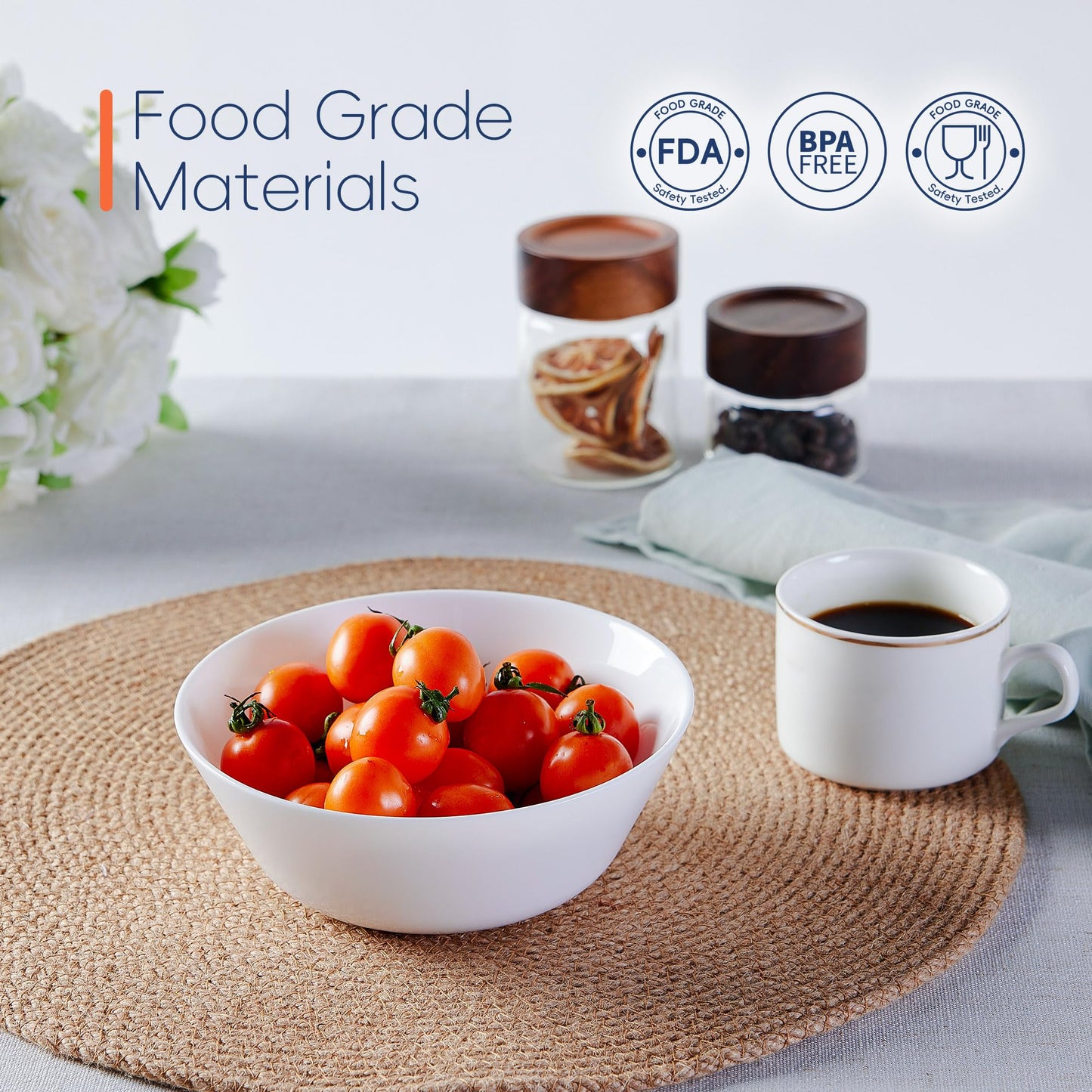 LaGlint 16OZ White Opal Glass Cereal and Soup Bowl Set of 4, 6 inch Dishwasher & Microwave Safe Round Bowls for Salad and Rice