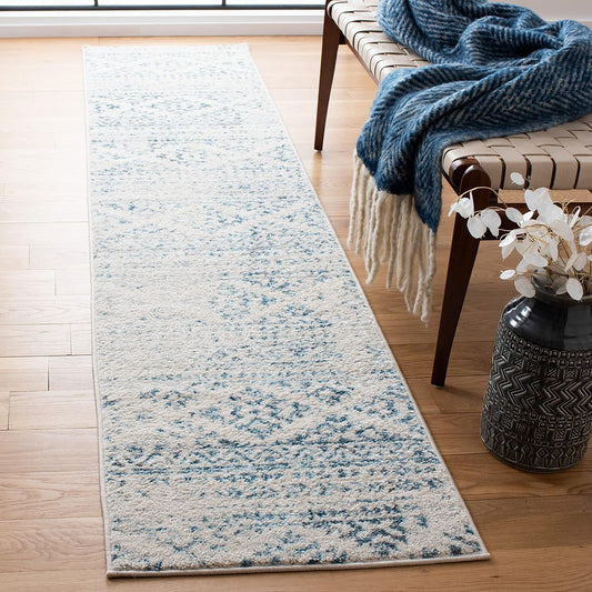 SAFAVIEH Tulum Collection Runner Rug - 2' x 13', Ivory & Turquoise, Moroccan Boho Tribal Design, Non-Shedding & Easy Care, Ideal for High Traffic Areas in Living Room, Bedroom (TUL272E)