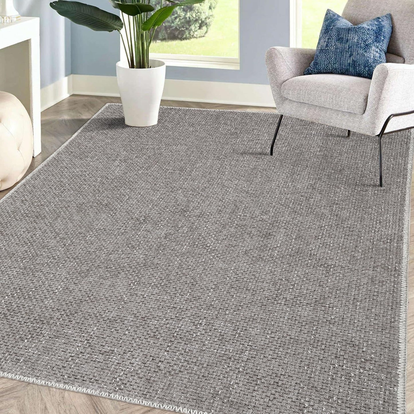 GlowSol 5x7 Area Rugs for Living Room Bedroom Machine Washable Solid Rug Stain Resistant Non-Shed Carpet Solid Casual Contemporary Floor Cover Low Pile Mat for Dinning Room Kitchen
