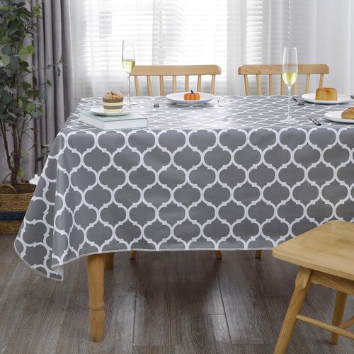 Heavy Duty Vinyl Tablecloth with Flannel Backing Waterproof Oil-Proof Plastic Table Cloth Stain-Resistant Wipeable Rectangle or Square Table Cover for Indoor and Outdoor (Quatrefoil,54x54 Inch)