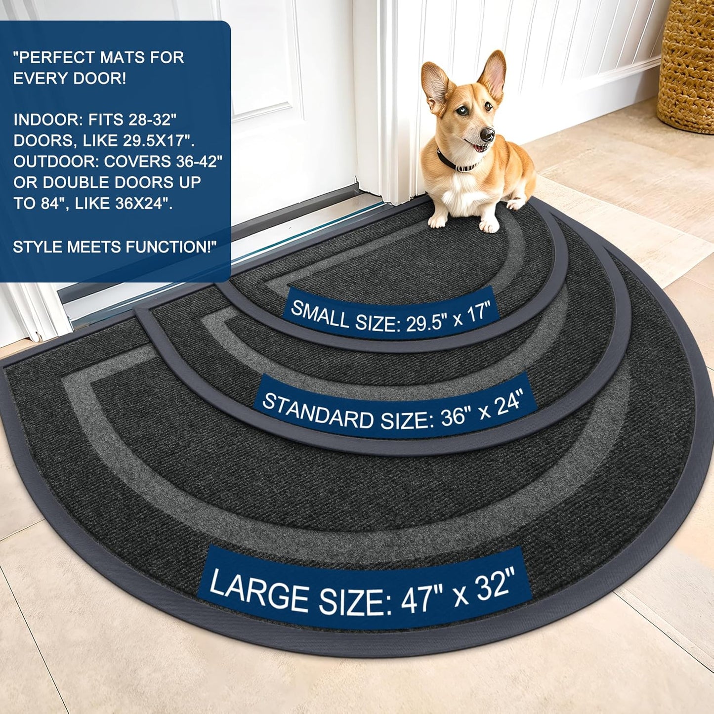 OLANLY Black 2-Piece Door Mat Set - Half Circle & Geometric Design (29.5" x 17")