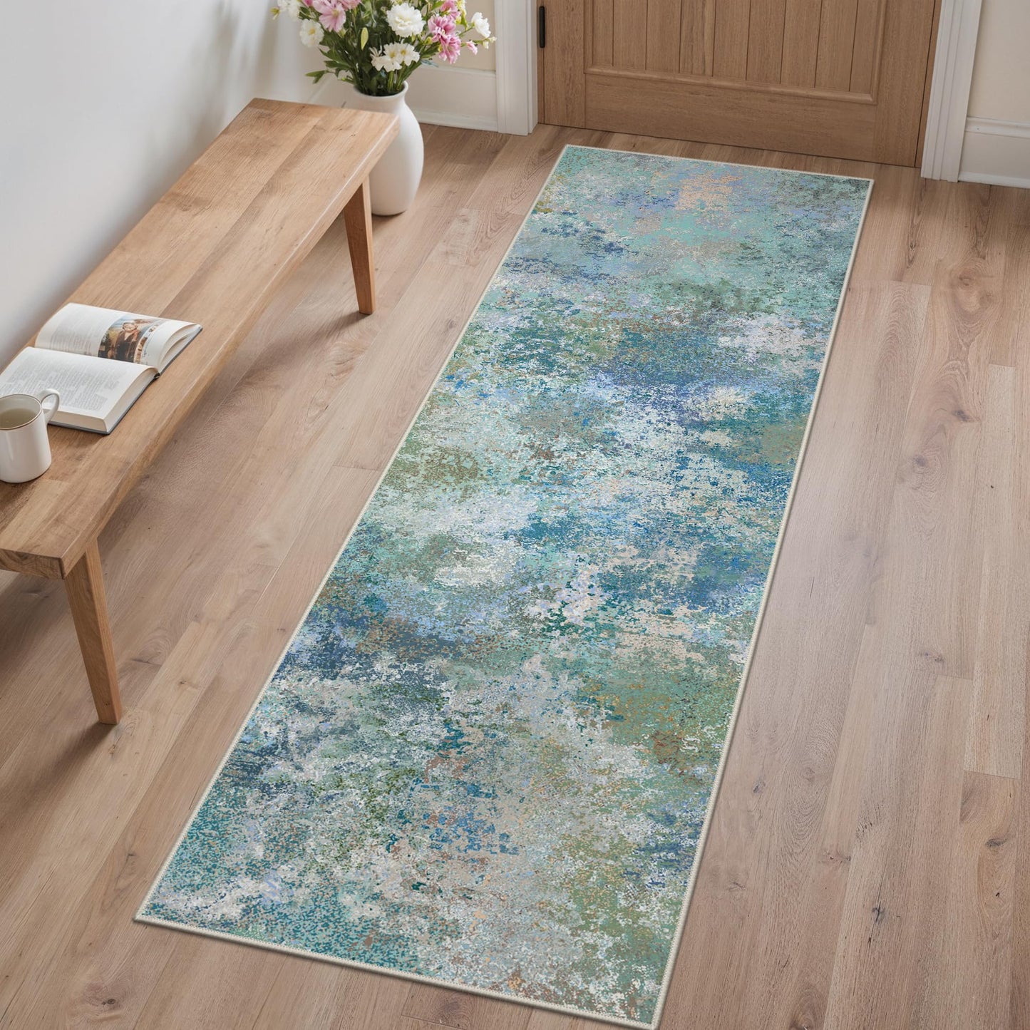 GENIMO 8x10 Area Rugs for Living Room, Machine Washable Rug Non Slip, Low Pile Ultra-Thin Lightweight Large Carpet, Abstract Modern Rugs for Bedroom, Dining Room, Office, Nursery, Brown/Grey