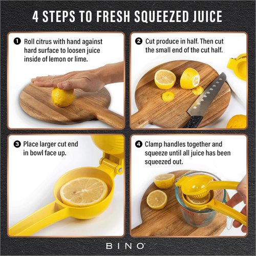 BINO Aluminum Alloy Lemon Juicer - Manual Citrus Squeezer Press for Fresh Juice | Yellow Hand Press Tool