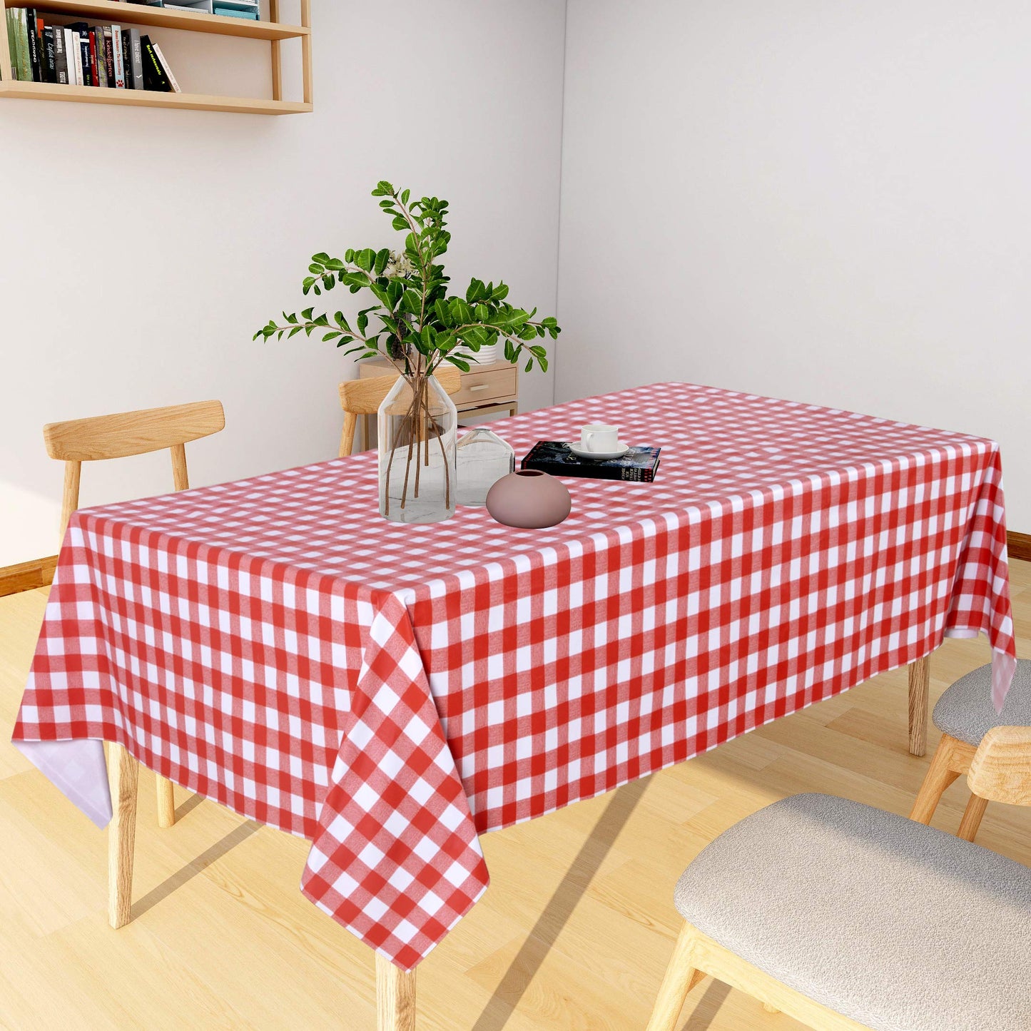 sancua Checkered Vinyl Square Tablecloth - 54 x 54 Inch - 100% Waterproof Oil Proof Spill Proof PVC Table Cloth, Wipe Clean Table Cover for Dining Tables, Buffet Parties and Camping, Red and White