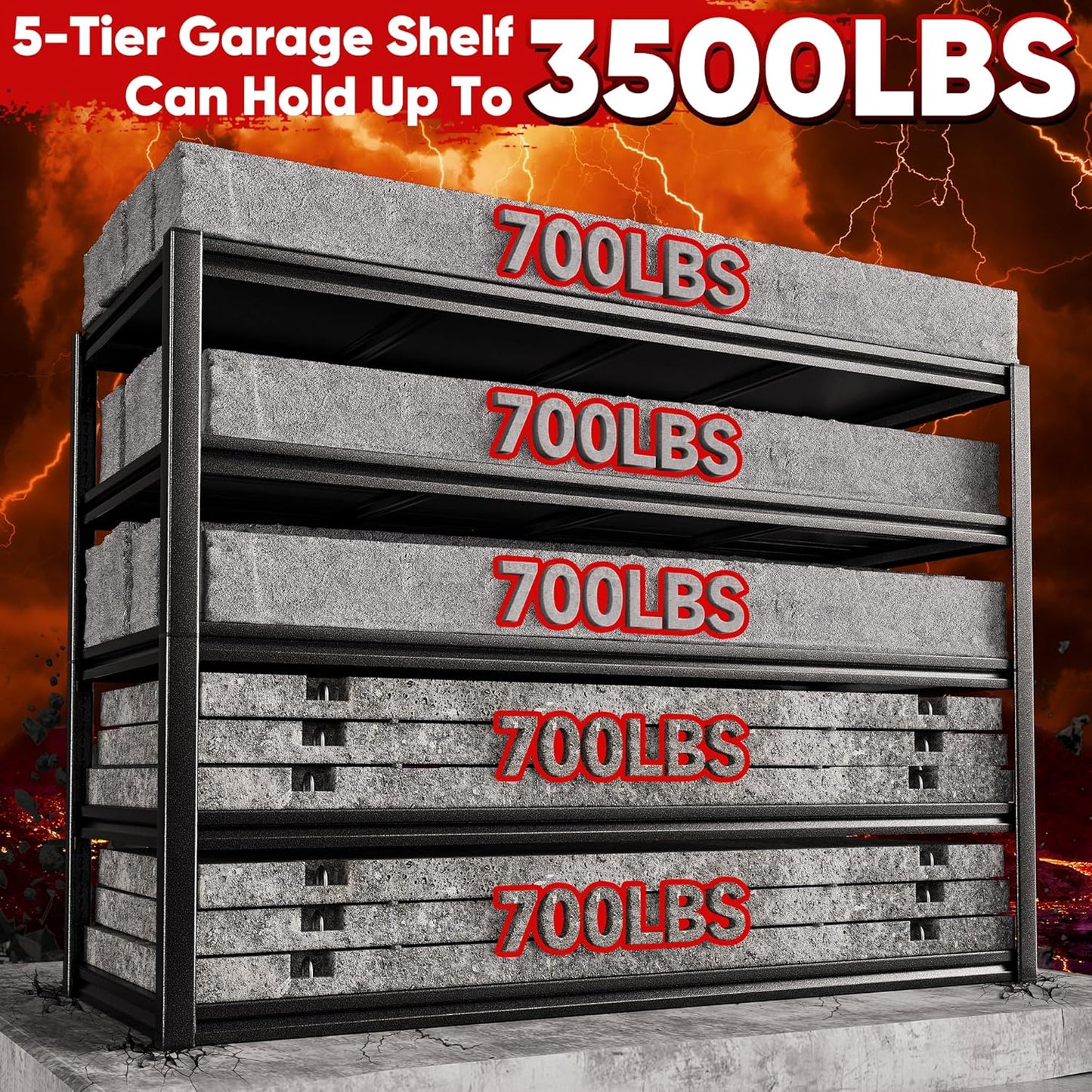POKIPO Heavy-Duty Garage Shelving - 72"H x 47.2"W x 23.6"D | 5-Tier Adjustable Metal Storage Rack, 3500LBS Capacity