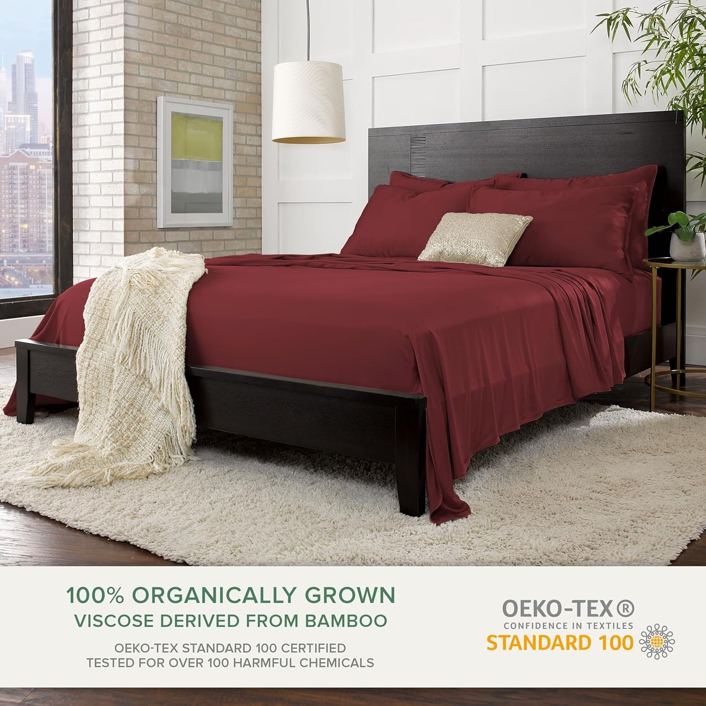 Pure Bamboo Queen Sheets - Luxuriously Soft 100% Organic Viscose Bed Sheet Set | Cooling Comfort in Merlot