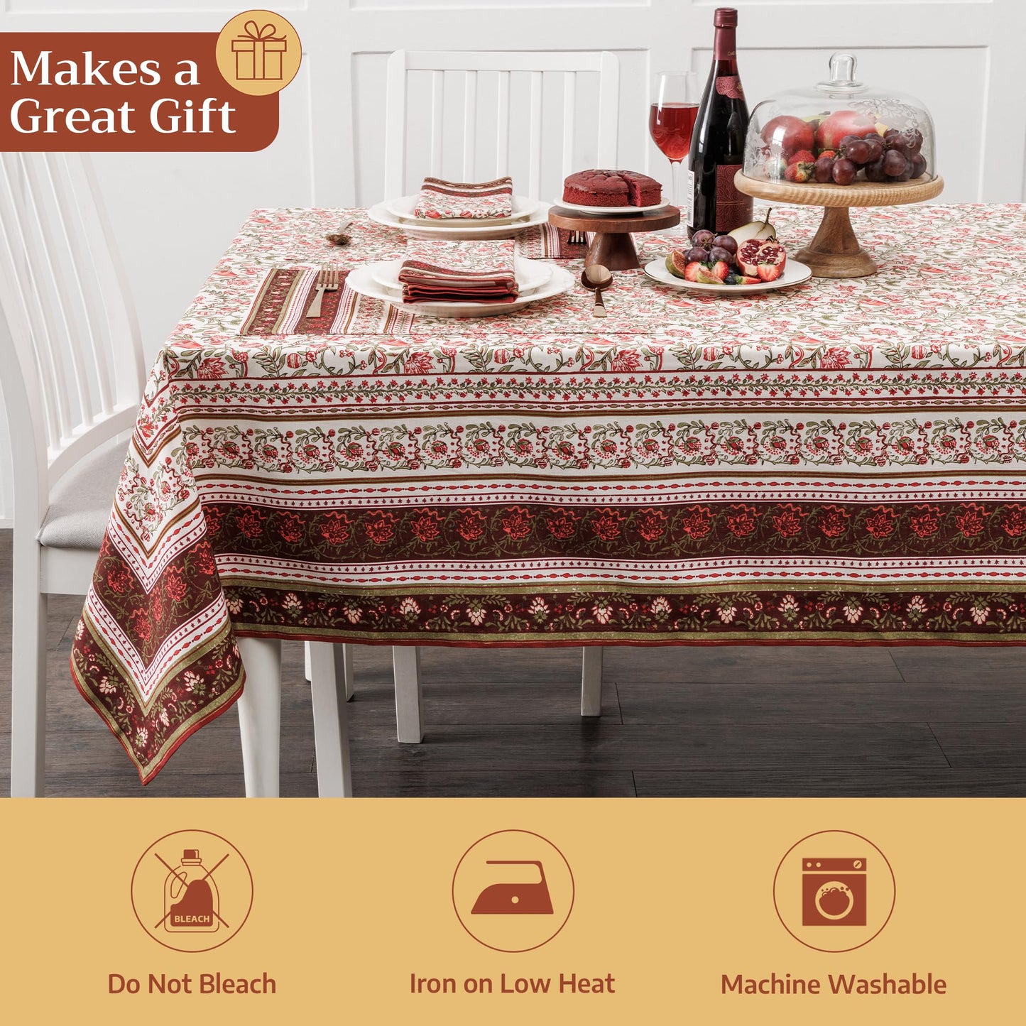 Maison d' Hermine Table Cloth Square Table 100% Cotton 54 x 54 Inches Fall Tablecloth Reusable Everyday Use for Thanksgiving Christmas Decorations Dining Farmhouse Party (Reveillon Au Jardin)