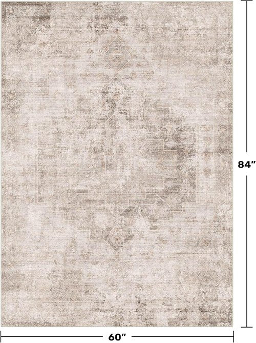 Hazo Haus Washable 5x7 Area Rug - Ultra Soft, Non-Slip, Stain Resistant in Neutral Beige & Peach