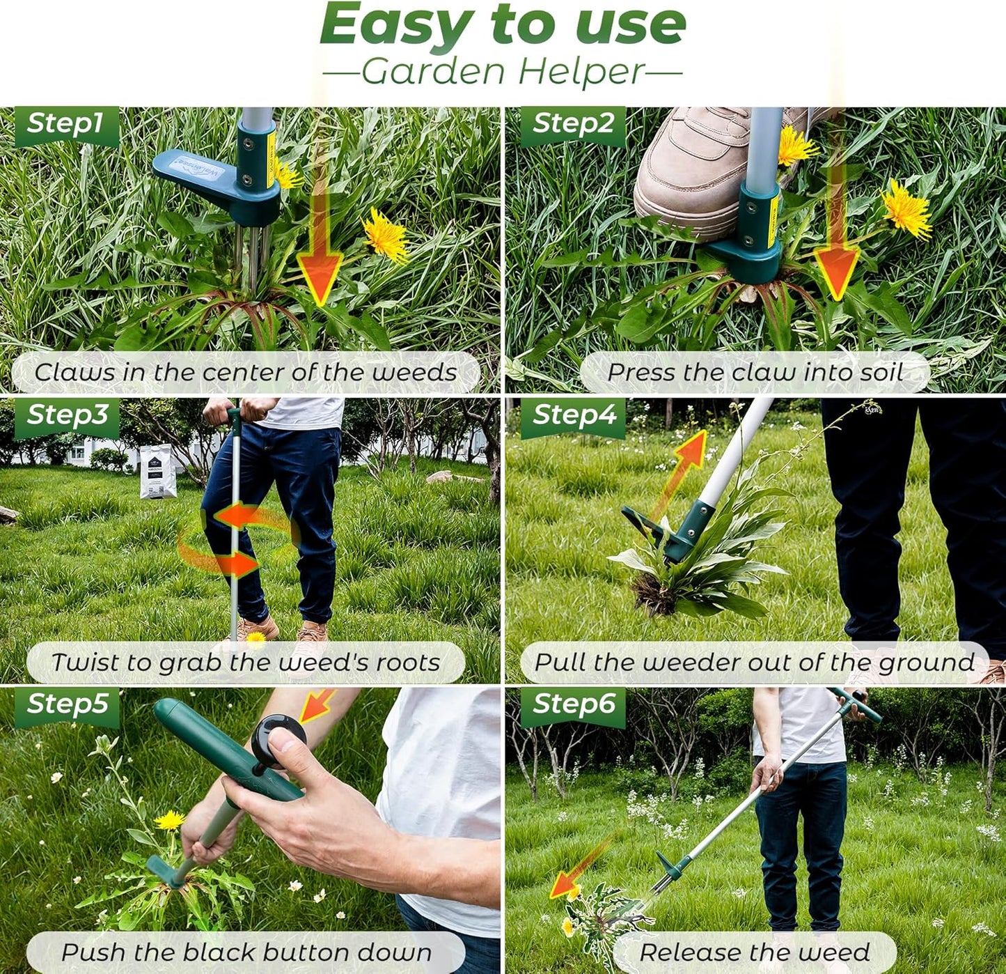 Walensee Stand Up Weeder - Long Handle Weed Puller with 3 Claws for Easy Dandelion Removal | 1 Pack